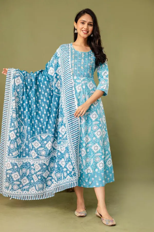 Premium Rayon & Cotton Kurti with Dupatta Set | KS953